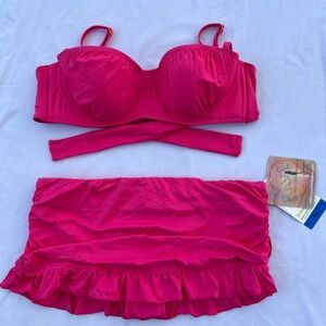 NWT Coco Rave bikini swimsuit 2 piece pink XL skirted bottom 38C adjustable top
